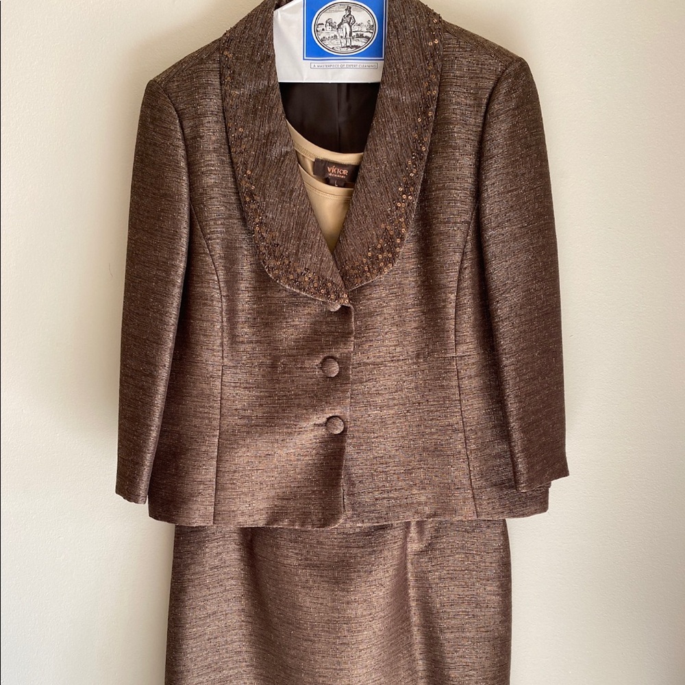 2 piece suit - size 16 color brown metallic